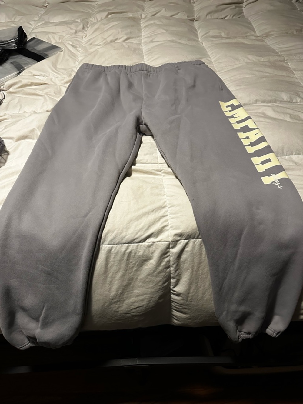 The Mayfair Group EMPHATHY Always Grey Fleece Sweatpants with soft yellow XXL